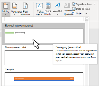 Dialoogvenster Voor selectie van koptekststijl met één geselecteerd