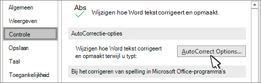 Knop AutoCorrectie-opties in het dialoogvenster Controle