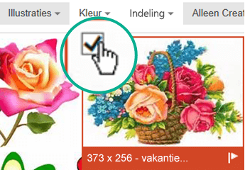 Selecteer de miniatuur van de afbeelding die u wilt invoegen. Er verschijnt een vinkje in de linkerbovenhoek.