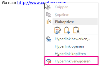Snelmenu, Hyperlink verwijderen
