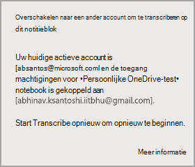 Overschakelen naar een ander account om te transcriberen op dit notitieblok