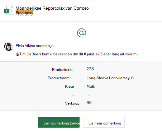 Schermopname van een e-mailmelding met opmerkingen