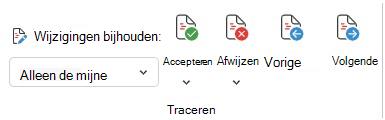 Menu voor het bijhouden van wijzigingen in Word web