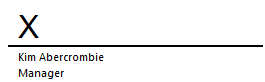 Een handtekeningregel in Word met een X op de plaats waar de handtekening moet worden toegevoegd
