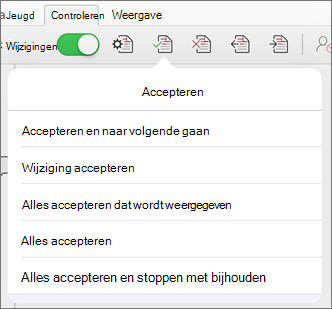 Menu Wijzigingen accepteren