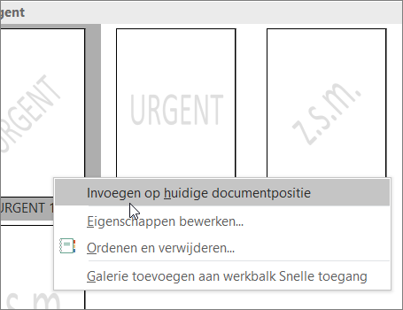 Klik met de rechtermuisknop op de miniatuur van het watermerk met de opdracht Invoegen op huidige documentpositie.