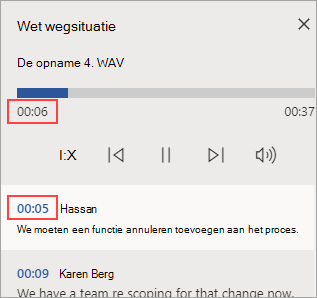 De sectie die wordt afgespeeld, is gemarkeerd