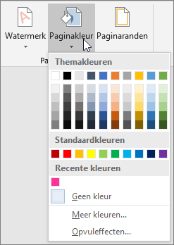 De opties die beschikbaar zijn voor de paginakleur worden weergegeven