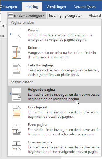 De opties voor eindenmarkeringen worden weergegeven op het tabblad Indeling.