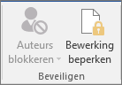 Het pictogram Bewerking beperken wordt weergegeven op het tabblad Controleren