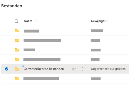 OneDrive-mappen met de map Getranscribeerde bestanden zichtbaar