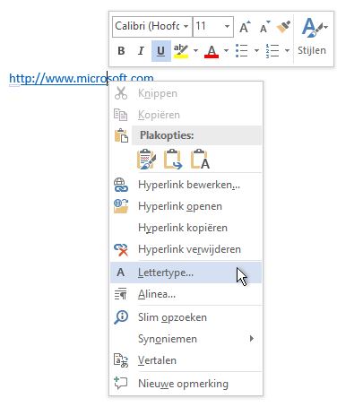 Het lettertype van een hyperlink wijzigen
