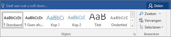 De galerie met stijlen staat op het tabblad Start