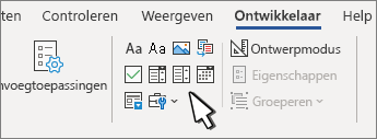 Tabblad Ontwikkelaar met inhoudsbesturingselementen