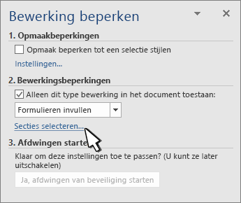 Sectieselector in het deelvenster Secties opnieuw indelen