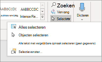 Opties selecteren in het startmenu