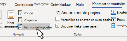 Koptekst/voettekst Koppeling naar vorige knop
