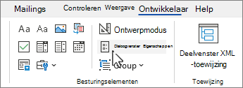 Tabblad Ontwikkelaars met de knop Eigenschappen van besturingselementen geselecteerd