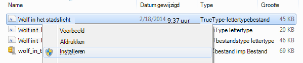 Klik met de rechtermuisknop op het lettertype en klik op Installeren.