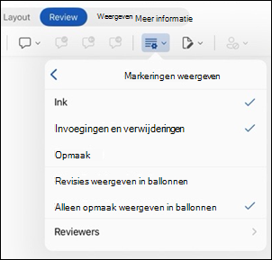 Word voor iPad opties voor markeringen weergeven