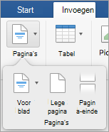 Opties in het menu Pagina's