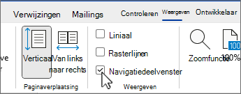 Word navigatiedeelvenster met ingeschakeld selectievakje