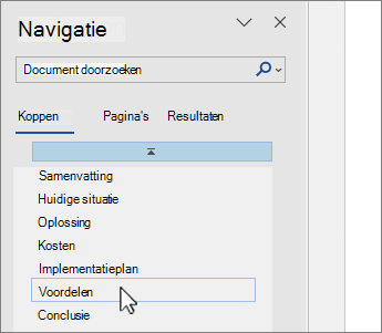 paginaselectie van Word navigatiedeelvenster