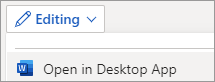 Menu van bewerkingsmodus, opdracht voor Openen in desktop-app