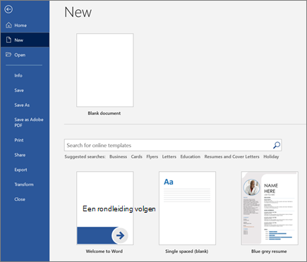 Onlinesjablonen in Word