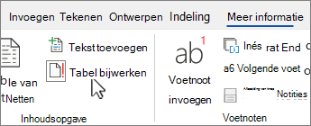 Het tabblad Verwijzing met de knop Tabel bijwerken