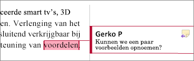 Een opmerking in de marge is gemarkeerd