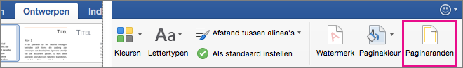 Het pictogram Paginarand is gemarkeerd op het tabblad Ontwerpen