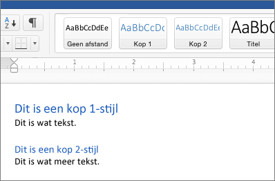 Voorbeelden van de stijlen Kop1 en Kop2 in een document