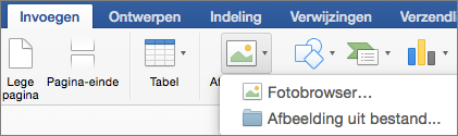 Op het tabblad Invoegen is Afbeelding uit bestand gemarkeerd.