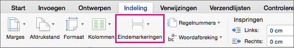 Klik op Eindemarkeringen om een type pagina-einde te selecteren om in te voegen op de huidige cursorpositie.
