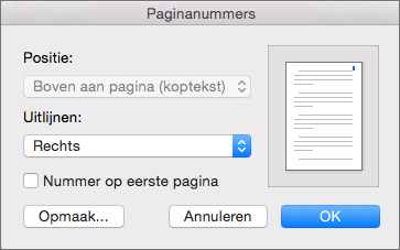 Stel in Paginanummers de positie en uitlijning van paginanummers in