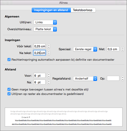 Dialoogvenster Alinea