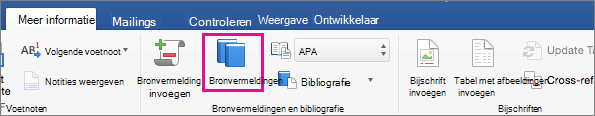 Op het tabblad Verwijzingen is Bronvermeldingen gemarkeerd.