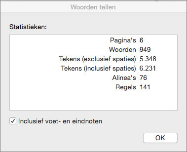 Dialoogvenster Aantal woorden