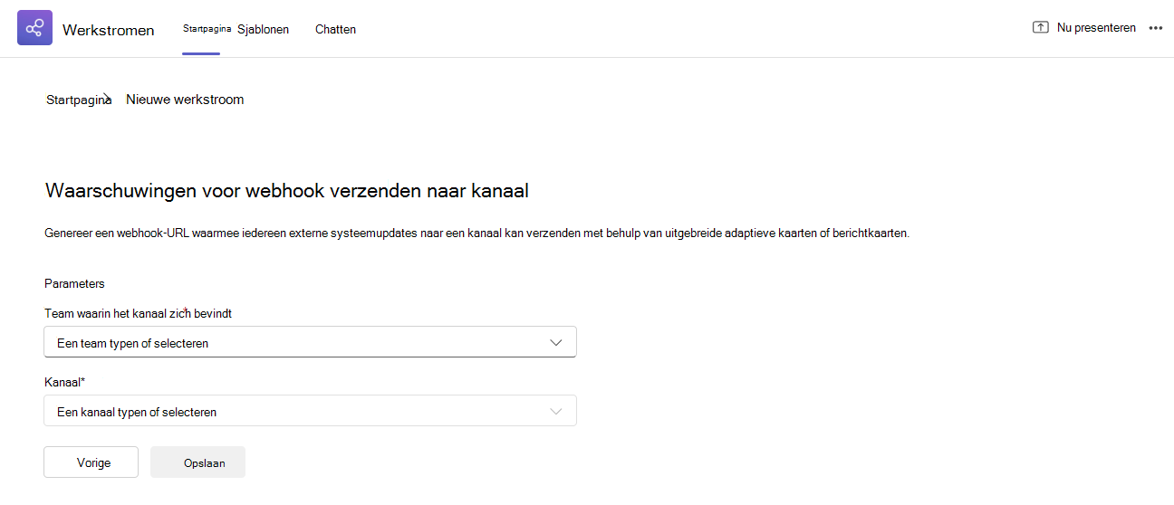 Webhook-sjabloon voor verzenden naar een kanaal