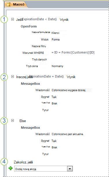 Makro zawierające instrukcję Jeżeli/Inaczej jeżeli/Inaczej.