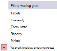 Menu Filtruj według grup w okienku nawigacji