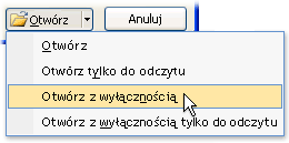 Otwieranie pliku w trybie wyłączności