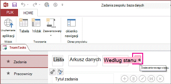 Przycisk Dodaj nowy widok w aplikacji programu Access