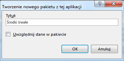 Okno dialogowe Tworzenie nowego pakietu z tej aplikacji