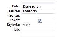 Kryteria kwerendy umożliwiające wyświetlenie wyników dla określonych wyrazów