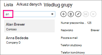 Korzystanie z pola wyszukiwania w widoku listy