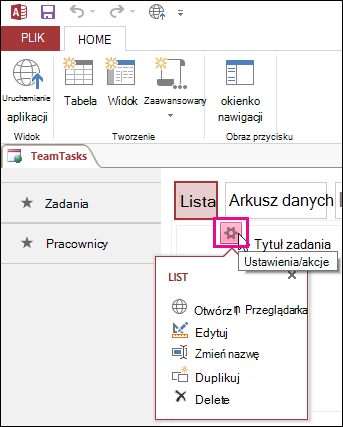 Przycisk Ustawienia/akcje w widoku