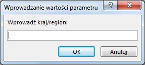 Monit o podanie parametru z tekstem Wprowadź kraj/region.