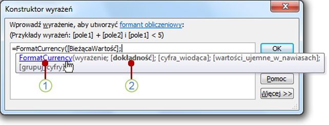 Szybkie informacje wyświetlone dla funkcji.